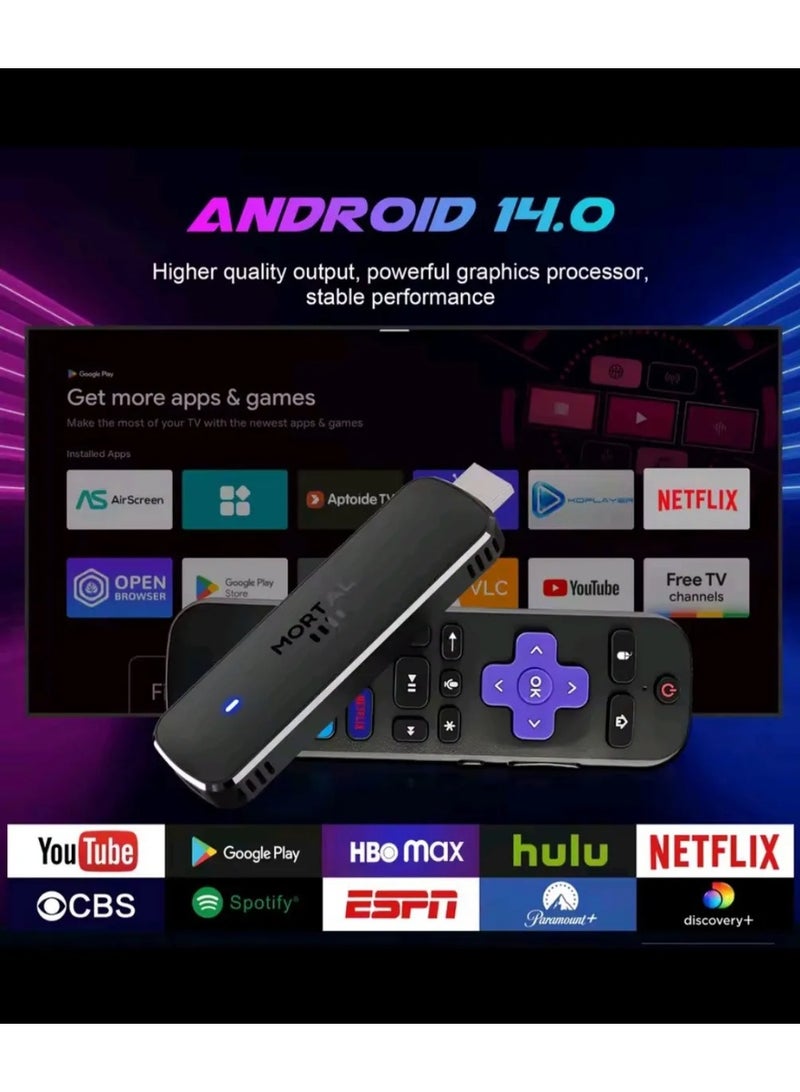 MORTAL Smart Android TV Stick 4K UHD Streaming Device with Voice Remote, Android 14 OS, Allwinner H313 Chip, 16GB Storage, Portable HDMI Media Player in Black - Image 4